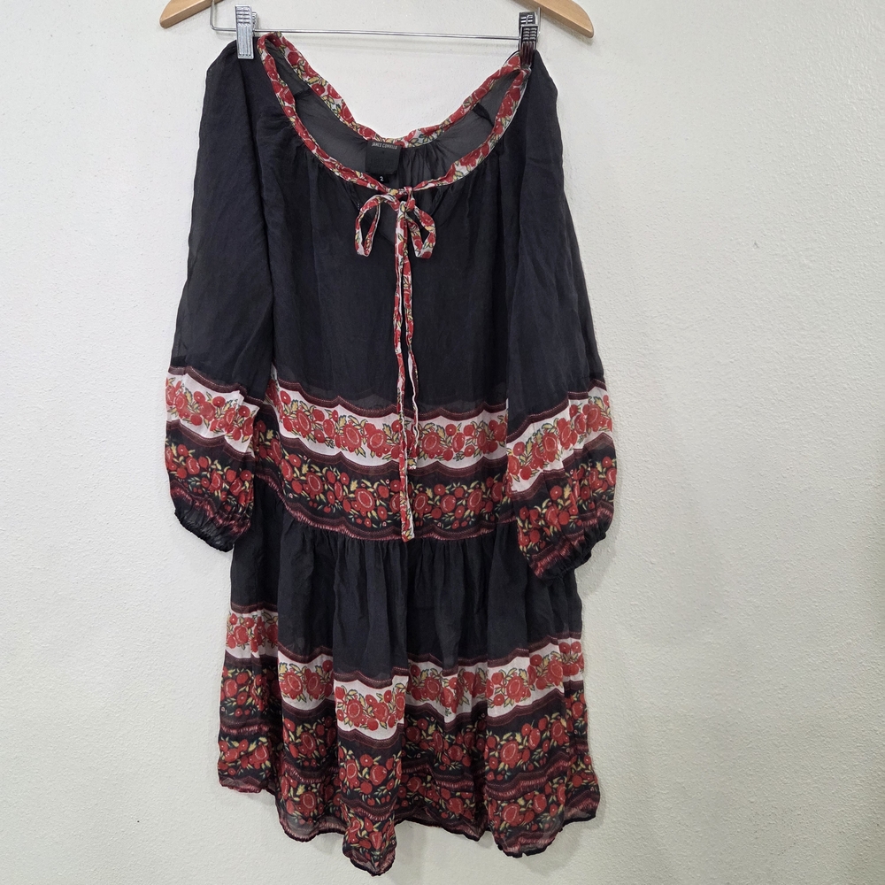 James Coviello In Anna Sui Black and Red Floral Dress